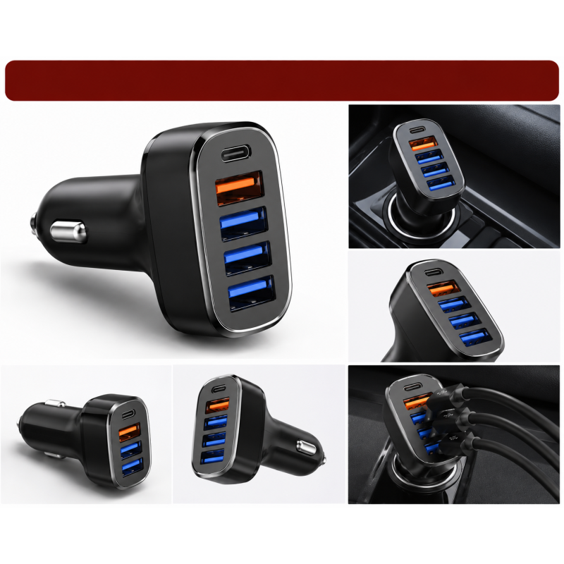 Автомобільний зарядний пристрій PD Type-C + 4 USB