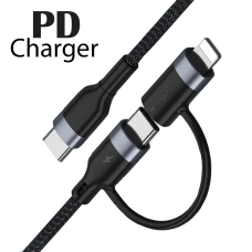 Кабель 60вт Type C + Type-C + Lightning 3A 60вт 1м Нейлон Black