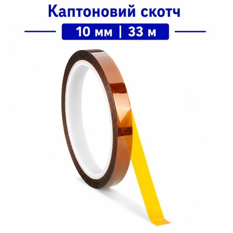 Каптоновий скотч 10 мм (33 м) термостійкий Kapton