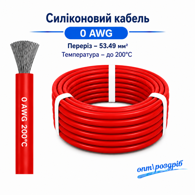 Силіконовий провід 0 AWG (53.5 мм²) червоний високотемпературний